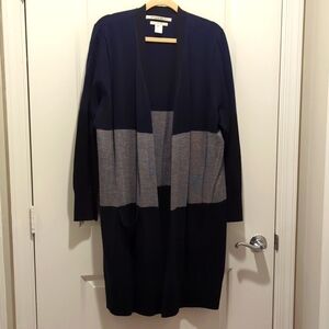 Navy and Gray Open Front Cardigan